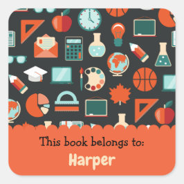 Adesivo Quadrado Padrão de material escolar de diversão colorida pe