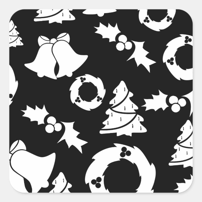 Adesivo Quadrado Padrão de Natal Branco Preto (Frente)