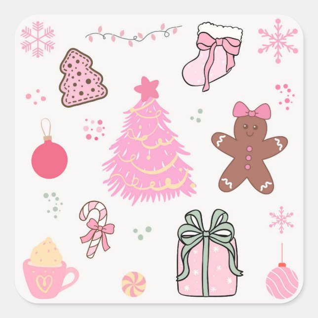 Adesivo Quadrado Padrão de Natal Rosa (Frente)