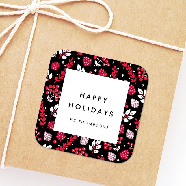 Adesivo Quadrado Padrão de Natal russo preto e vermelho (Criador carregado)