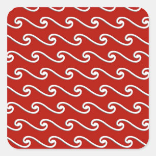 Adesivo Quadrado Padrão de onda chinês - branco no vermelho profu
