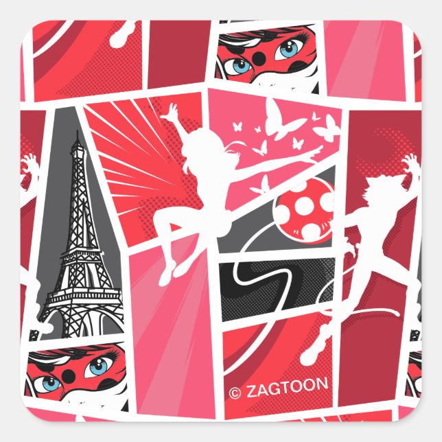 Adesivo Quadrado Padrão de Paris de Ladybug em quadrinhos milaculos (Frente)