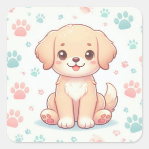 Adesivo Quadrado Padrão de Pata de Cachorrinho Pastel Kawaii