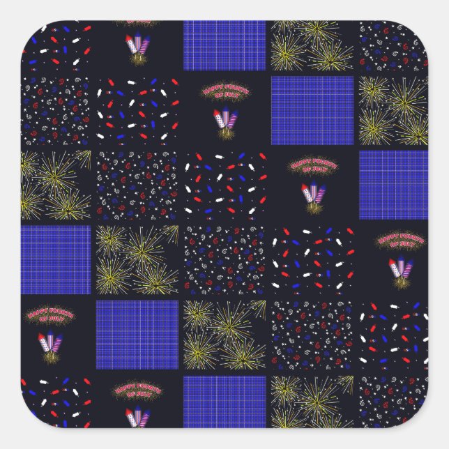 Adesivo Quadrado Padrão de patch do quarto de julho - 4 de julho (Frente)