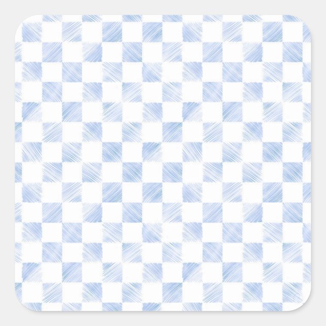 Adesivo Quadrado Padrão de Quadro de Verificação Azul Branco Modern (Frente)
