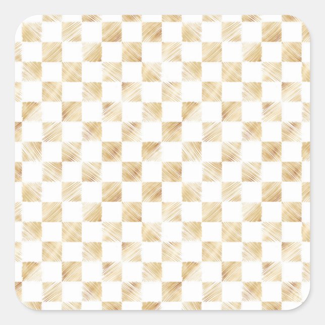 Adesivo Quadrado Padrão de Quadro de Verificação Dourado Branco Mod (Frente)
