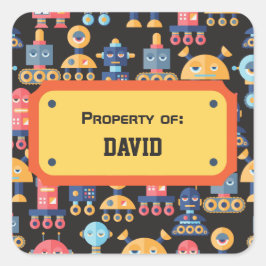 Adesivo Quadrado Padrão de Robô Fofo Colorido Personalizado