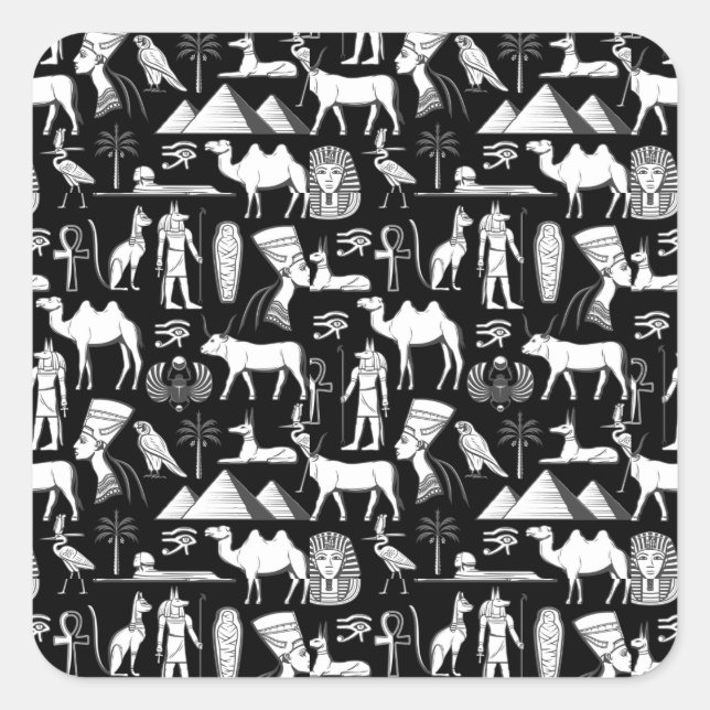 Adesivo Quadrado Padrão de Símbolo Hieróglifo do Antigo Egito (Frente)