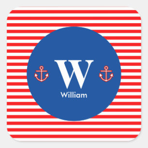 Adesivo Quadrado Padrão de Stripes Brancas Vermelhas do Marinho Náu