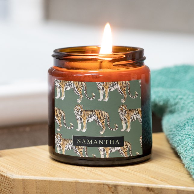 Adesivo Quadrado Padrão De Tigres De Aquarela Verde Tropical Com No (Criador carregado)