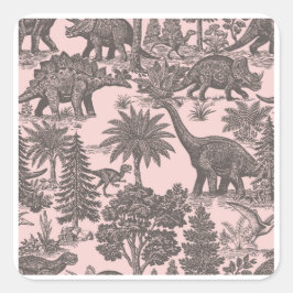Adesivo Quadrado Padrão de Toalete de Dinossauro Vintage
