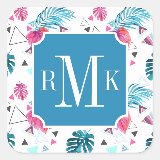 Adesivo Quadrado Padrão de triângulo de folha tropical (Frente)