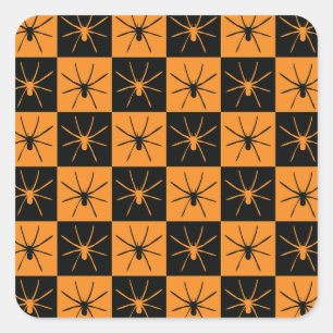 Adesivo Quadrado Padrão de Verificadores de Halloween com aranhas