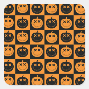 Adesivo Quadrado Padrão de Verificadores de Halloween com Bompkins