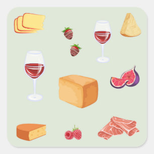 Adesivo Quadrado Padrão de Vinho e Queijo