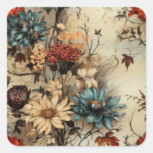 Adesivo Quadrado Padrão de Vintage de Ação de Graças Floral (11)
