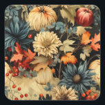 Adesivo Quadrado Padrão de Vintage de Ação de Graças Floral (12)<br><div class="desc">Esse adesivo é uma mistura harmoniosa de botânicos vegetais antigos e o charme caprichoso de padrões de squash. Traz a beleza do mundo natural para os dedos,  criando uma sinfonia visual. Peça a sua agora!</div>