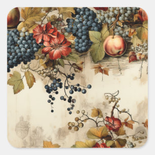 Adesivo Quadrado Padrão de Vintage de Ação de Graças Floral (9)