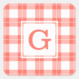 Adesivo Quadrado Padrão de Xadrez branca e cor de laranja monograma