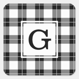 Adesivo Quadrado Padrão de Xadrez preto e branco monograma