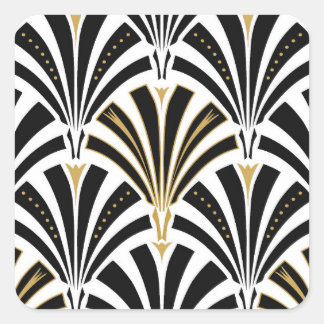 Adesivo Quadrado Padrão do ventilador Art Deco - preto e branco