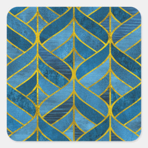 Adesivo Quadrado Padrão Dourado do Grunge Azul