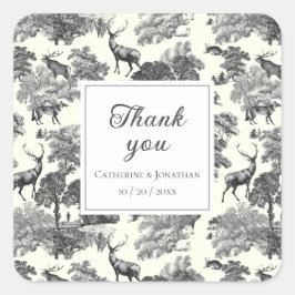 Adesivo Quadrado Padrão Elegante Vintage Black White Toile Deer