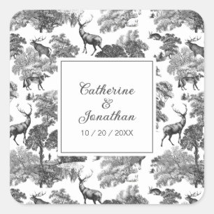 Adesivo Quadrado Padrão Elegante Vintage Black White Toile Deer