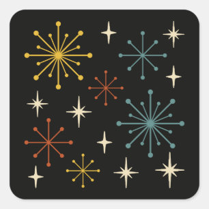 Adesivo Quadrado Padrão Estrela Explosiva Retro Moderno de Meados d