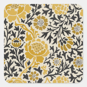 Adesivo Quadrado Padrão floral amarelo e preto estilo retrô
