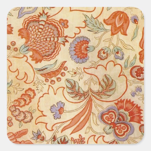 Adesivo Quadrado Padrão Floral Antiquado Chintz Paisley (Frente)