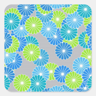 Adesivo Quadrado Padrão floral Art Deco - azul e verde limão