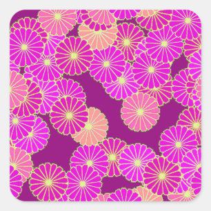 Adesivo Quadrado Padrão floral Art Deco - tons de violeta, coral