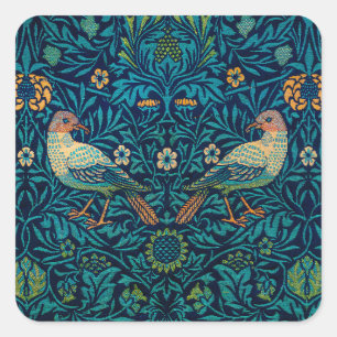 Adesivo Quadrado Padrão Floral Art Nouveau de Pássaros de William M