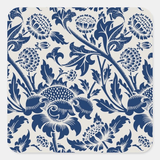 Adesivo Quadrado Padrão floral azul intricado em fundo claro (Frente)