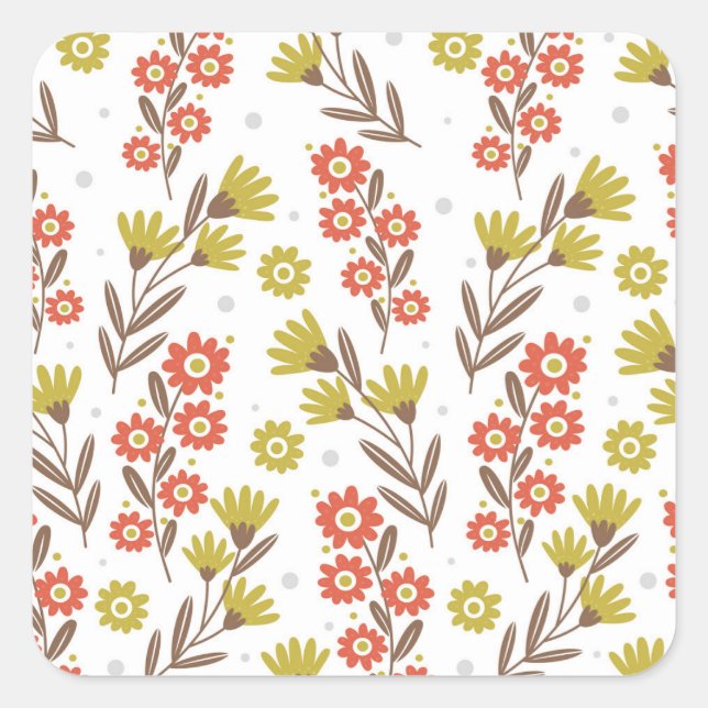 Adesivo Quadrado Padrão floral bonito, fundo sem costura. (Frente)