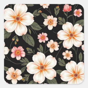 Adesivo Quadrado Padrão floral brilhante a preto