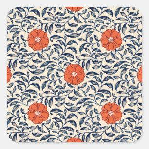 Adesivo Quadrado Padrão floral contínuo com flor laranja vibrante