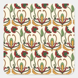 Adesivo Quadrado Padrão floral contínuo com flores vermelhas e amar