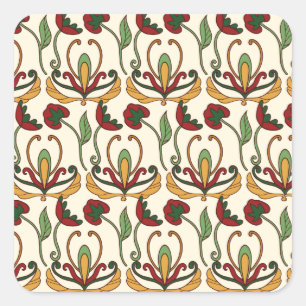 Adesivo Quadrado Padrão floral contínuo com flores vermelhas e amar