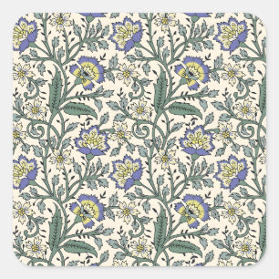 Adesivo Quadrado Padrão floral contínuo em azul, amarelo e branco