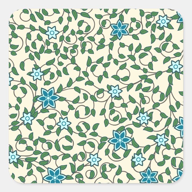 Adesivo Quadrado Padrão floral contínuo em fundo bege (Frente)