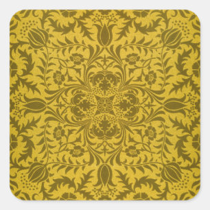 Adesivo Quadrado Padrão Floral de Borragem Vintage Dourado William