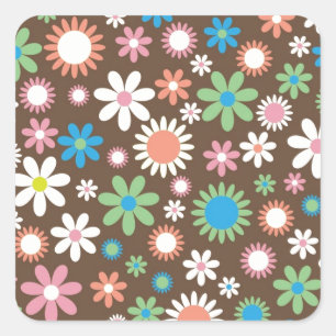 Adesivo Quadrado Padrão Floral de Daisy Cute