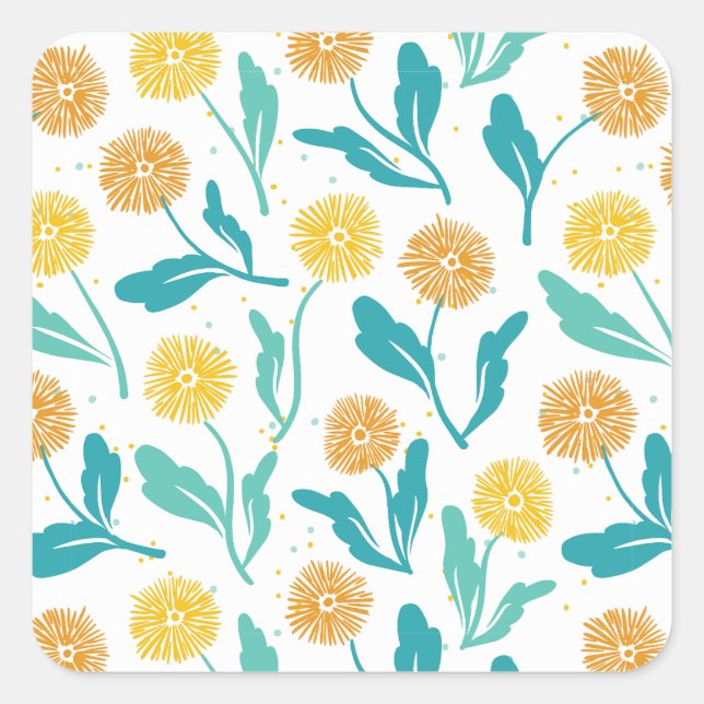 Adesivo Quadrado Padrão Floral de Dandelion Amarelo - Inspirado na  (Frente)