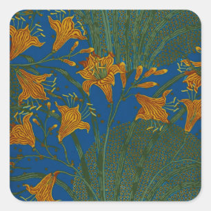 Adesivo Quadrado Padrão Floral de Dia de Lírio Vintage Walter Crane