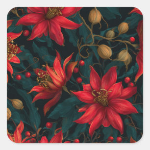 Adesivo Quadrado Padrão Floral de Natal Vermelho Escuro