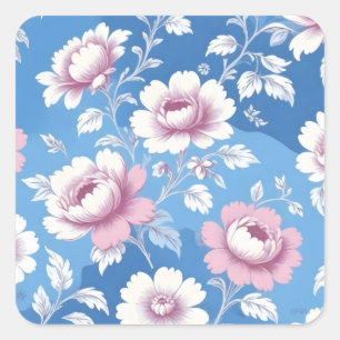Adesivo Quadrado Padrão floral de pedônia rosa