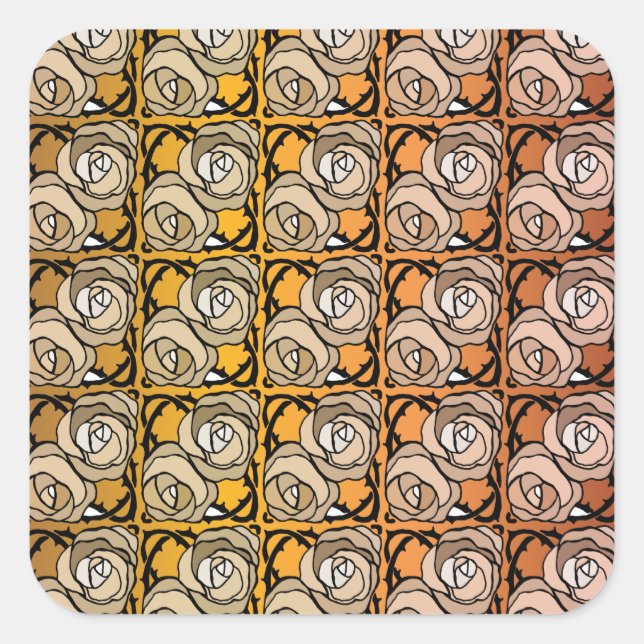 Adesivo Quadrado Padrão floral dos Rosas preto e dourado (Frente)