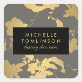 Adesivo Quadrado Padrão Floral Dourado Elegante Cinza